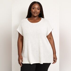 NWOT Eileen Fisher White Cotton Short Sleeve Knit Sweater, size 2X